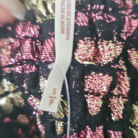 Free People Black Merallic Fit and Flare Mini Dress Size Small, NWT - Picture 8 of 9